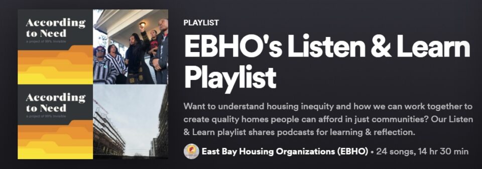 Screenshot of EBHO's Listen & Learn Playlist header on Spotify. 