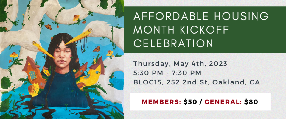 Banner advertising the Affordable Housing Month Kickoff Celebration on Thursday, May 4th