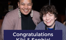 Photo of Kiki and Sophia smiling. Text over the image reads "Congratulations Kiki & Sophia!"
